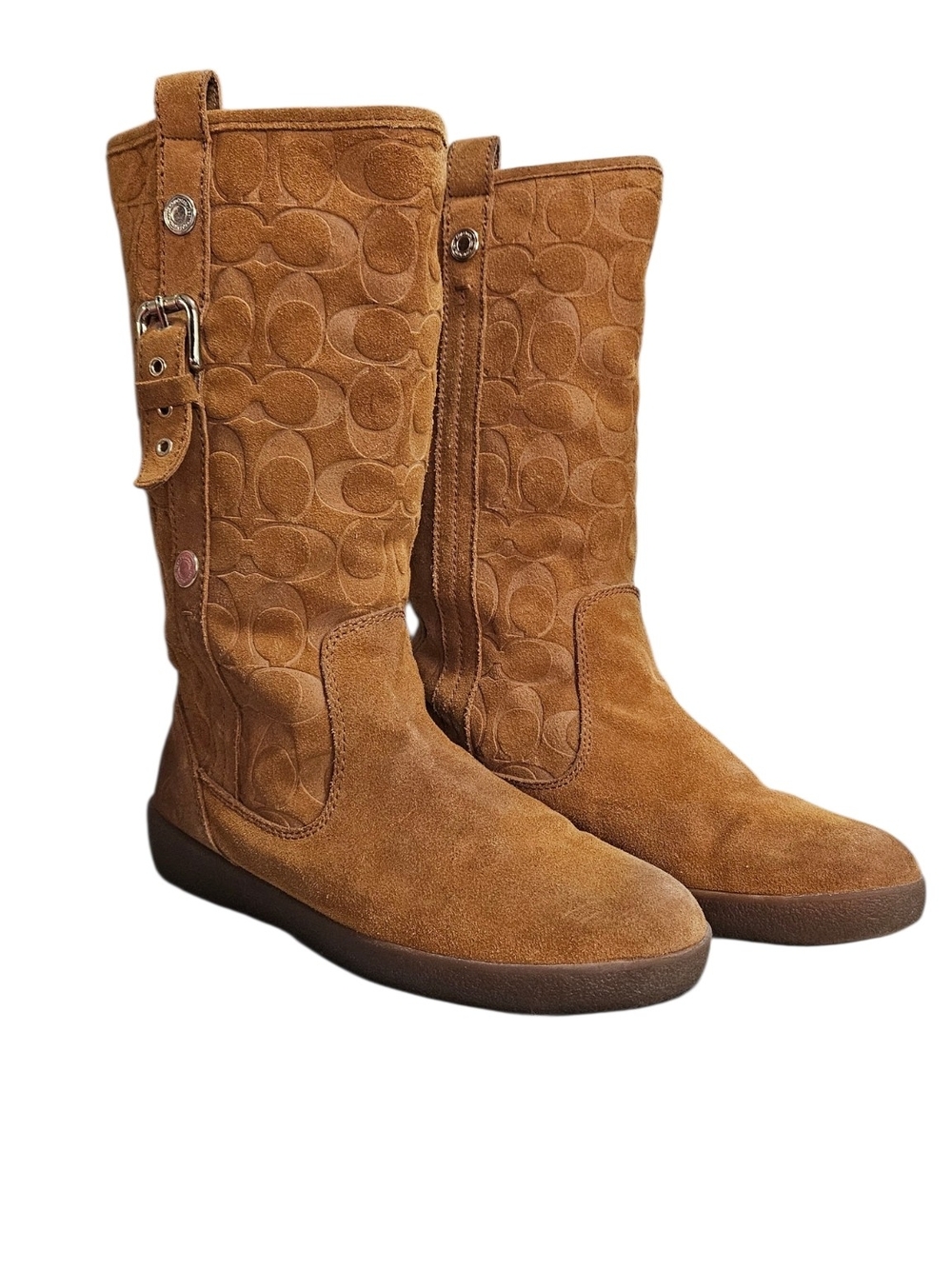 Coach 8.5 Suede Mid-Calf Buckle "Boots With The Fur" 🎶 in Tan